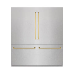 ZLINE Autograph Edition 72 in. 39.6 cu. ft. French Door Built-In Bottom Freezer Refrigerator with Water Dispensers and Ice Makers in DuraSnow® Stainless Steel with graphite Gray Interior - GRBITZ-SN-72 - The Home Selection