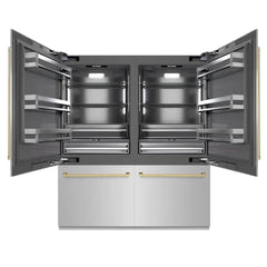 ZLINE Autograph Edition 72 in. 39.6 cu. ft. French Door Built-In Bottom Freezer Refrigerator with Water Dispensers and Ice Makers in Stainless Steel with Graphite Gray Interior - GRBITZ-304-72 - The Home Selection