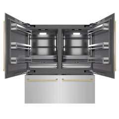 ZLINE Autograph Edition 72 in. 39.6 cu. ft. French Door Built-In Bottom Freezer Refrigerator with Water Dispensers and Ice Makers in Stainless Steel with Graphite Gray Interior - GRBITZ-304-72 - The Home Selection