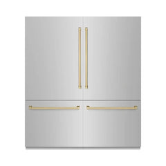 ZLINE Autograph Edition 72 in. 39.6 cu. ft. French Door Built-In Bottom Freezer Refrigerator with Water Dispensers and Ice Makers in Stainless Steel with Graphite Gray Interior - GRBITZ-304-72 - The Home Selection