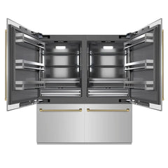 ZLINE Autograph Edition 72 in. 39.6 cu. ft. French Door Built-In Bottom Freezer Refrigerator with Water Dispensers and Ice Makers in Stainless Steel with Graphite Gray Interior Helix Handles - GRBITZ-30472 - The Home Selection