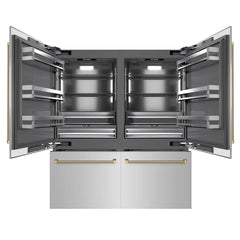 ZLINE Autograph Edition 72 in. 39.6 cu. ft. French Door Built-In Bottom Freezer Refrigerator with Water Dispensers and Ice Makers in Stainless Steel with Graphite Gray Interior Helix Handles - GRBITZ-30472 - The Home Selection
