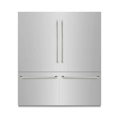 ZLINE Autograph Edition 72 in. 39.6 cu. ft. French Door Built-In Bottom Freezer Refrigerator with Water Dispensers and Ice Makers in Stainless Steel with Graphite Gray Interior Helix Handles - GRBITZ-30472 - The Home Selection