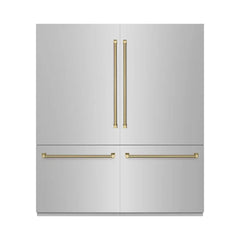 ZLINE Autograph Edition 72 in. 39.6 cu. ft. French Door Built-In Bottom Freezer Refrigerator with Water Dispensers and Ice Makers in Stainless Steel with Graphite Gray Interior Helix Handles - GRBITZ-30472 - The Home Selection