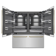 ZLINE Autograph Edition 72 in. 39.6 cu. ft. French Door Built-In Bottom Freezer Refrigerator with Water Dispensers and Ice Makers in Stainless Steel with Graphite Gray Interior Helix Handles - GRBITZ-30472 - The Home Selection