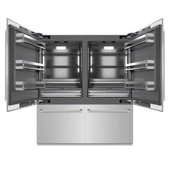 ZLINE Autograph Edition 72 in. 39.6 cu. ft. French Door Built-In Bottom Freezer Refrigerator with Water Dispensers and Ice Makers in Stainless Steel with Graphite Gray Interior Helix Handles - GRBITZ-30472 - The Home Selection