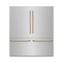 ZLINE Autograph Edition 72 in. 39.6 cu. ft. French Door Built-In Bottom Freezer Refrigerator with Water Dispensers and Ice Makers in Stainless Steel with Graphite Gray Interior Helix Handles - GRBITZ-30472 - The Home Selection