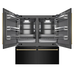 ZLINE Autograph Edition 72 in. 39.6 cu. ft. French Door Built-In Bottom Freezer Refrigs erator with Water Dispensers and Ice Makers in Black Stainles Steel with Graphite Gray Interior - GRBITZ-BS-72 - The Home Selection
