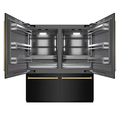 ZLINE Autograph Edition 72 in. 39.6 cu. ft. French Door Built-In Bottom Freezer Refrigs erator with Water Dispensers and Ice Makers in Black Stainles Steel with Graphite Gray Interior - GRBITZ-BS-72 - The Home Selection