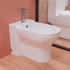 EAGO White Ceramic Bathroom Bidet with Elongated Seat - White