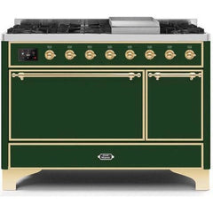 ILVE 48" Majestic II Series Freestanding Dual Fuel Liquid Propane Range with 8 Sealed Brass Non Stick Coated Burners and Griddle - UM12FDQNS3