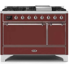 ILVE 48" Majestic II Series Freestanding Dual Fuel Liquid Propane Range with 8 Sealed Brass Non Stick Coated Burners and Griddle - UM12FDQNS3