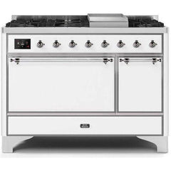 ILVE 48" Majestic II Series Freestanding Dual Fuel Liquid Propane Range with 8 Sealed Brass Non Stick Coated Burners and Griddle - UM12FDQNS3