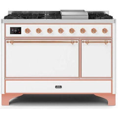 ILVE 48" Majestic II Series Freestanding Dual Fuel Liquid Propane Range with 8 Sealed Brass Non Stick Coated Burners and Griddle - UM12FDQNS3