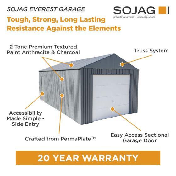 Sojag Everest Steel Garage, Wind and Snow Rated Storage Building Kit, 12 ft. x 10 ft. Charcoal - GRC1210