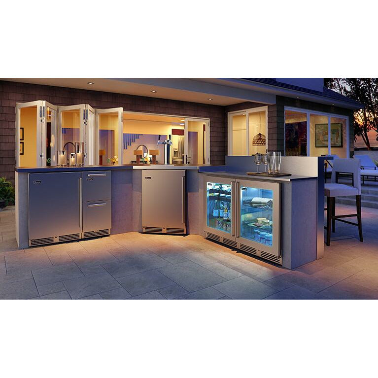 Perlick 24" Counter Depth Outdoor Refrigerator with 2 Full-Extension Pull-Out Shelves, Panel Ready Glass Door - HH24RO-4-4