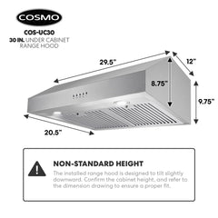 Cosmo 30" Range Hoods UC30380 CFM Ductless Under-Cabinet Range Hood - UC30-DL