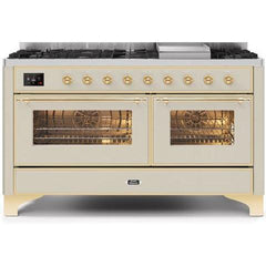 ILVE 60" Majestic II Series Freestanding Dual Fuel Double Oven Range with 8 Sealed Burners, Triple Glass Cool Door, Convection Oven, TFT Oven Control Display, Child Lock and Griddle (UM15F) - Ate and Drank