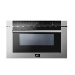 Forno 4-Piece Appliance Package - 36" Dual Fuel Range, 36" Refrigerator with Water Dispenser, Microwave Drawer, & 3-Rack Dishwasher in Stainless Steel