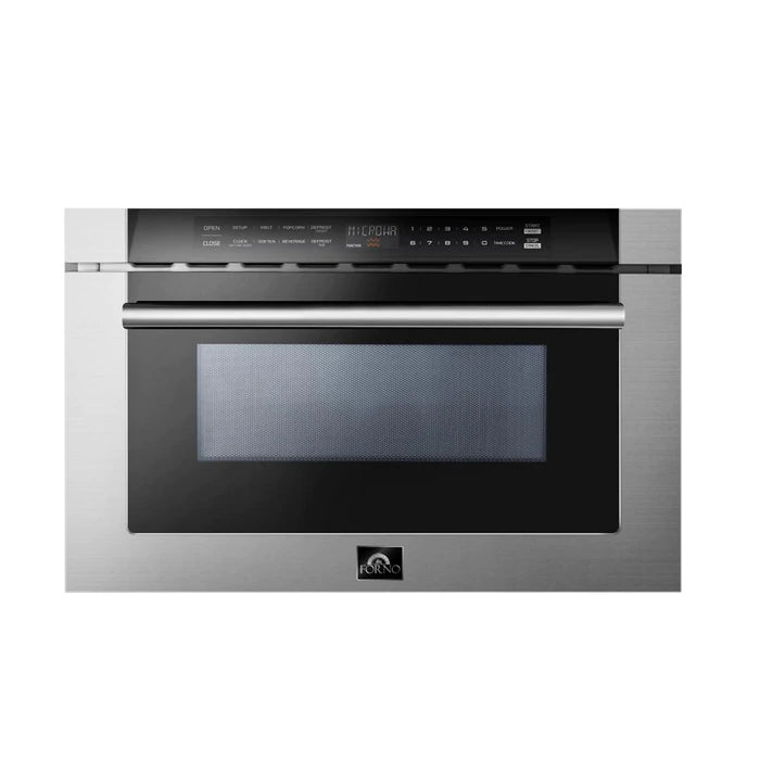 Forno 4-Piece Appliance Package - 48" Dual Fuel Range, 56" Pro-Style Refrigerator, Microwave Drawer, & 3-Rack Dishwasher in Stainless Steel