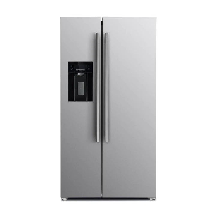 Forno 4-Piece Appliance Package - 48" Dual Fuel Range, 36" Refrigerator with Water Dispenser, Wall Mount Hood with Backsplash, & 3-Rack Dishwasher in Stainless Steel