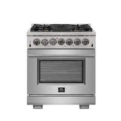 Forno 4-Piece Pro Appliance Package - 30" Dual Fuel Range, 56" Pro-Style Refrigerator, Microwave Drawer, & 3-Rack Dishwasher in Stainless Steel