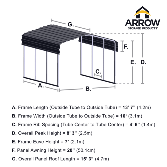 Arrow Carport, 10 ft. x 15 ft. x 7 ft. Eggshell - CPH101507