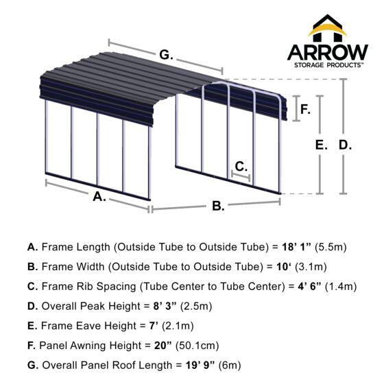 Arrow Carport, 10 ft. x 20 ft. x 7 ft. - CPH102007