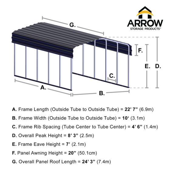 Arrow Carport, 10 ft. x 24 ft. x 7 ft. - CPH102407