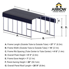 Arrow Carport, 10 ft. x 29 ft. x 7 ft. - CPH102907