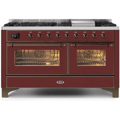 ILVE 60" Majestic II Series Freestanding Dual Fuel Double Oven Range with 8 Sealed Burners, Triple Glass Cool Door, Convection Oven, TFT Oven Control Display, Child Lock and Griddle - UM15F