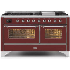 ILVE 60" Majestic II Series Freestanding Dual Fuel Double Oven Range with 8 Sealed Burners, Triple Glass Cool Door, Convection Oven, TFT Oven Control Display, Child Lock and Griddle - UM15F