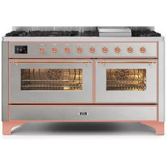 ILVE 60" Majestic II Series Freestanding Dual Fuel Double Oven Range with 8 Sealed Burners, Triple Glass Cool Door, Convection Oven, TFT Oven Control Display, Child Lock and Griddle (UM15F) - Ate and Drank