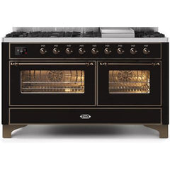 ILVE 60" Majestic II Series Freestanding Dual Fuel Double Oven Range with 8 Sealed Burners, Triple Glass Cool Door, Convection Oven, TFT Oven Control Display, Child Lock and Griddle (UM15F) - Ate and Drank