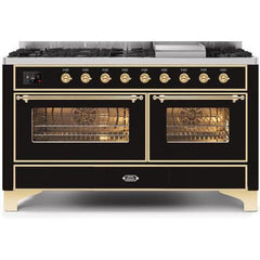 ILVE 60" Majestic II Series Freestanding Dual Fuel Double Oven Range with 8 Sealed Burners, Triple Glass Cool Door, Convection Oven, TFT Oven Control Display, Child Lock and Griddle (UM15F) - Ate and Drank