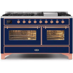 ILVE 60" Majestic II Series Freestanding Dual Fuel Double Oven Range with 8 Sealed Burners, Triple Glass Cool Door, Convection Oven, TFT Oven Control Display, Child Lock and Griddle (UM15F) - Ate and Drank