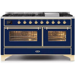 ILVE 60" Majestic II Series Freestanding Dual Fuel Double Oven Range with 8 Sealed Burners, Triple Glass Cool Door, Convection Oven, TFT Oven Control Display, Child Lock and Griddle (UM15F) - Ate and Drank