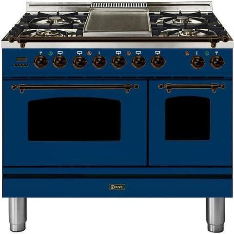 ILVE 40" Nostalgie Series Freestanding Double Oven Dual Fuel Range with 5 Sealed Burners and Griddle (UPDN100FDM) - Ate and Drank