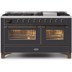 ILVE 60" Majestic II Series Freestanding Dual Fuel Double Oven Range with 8 Sealed Burners, Triple Glass Cool Door, Convection Oven, TFT Oven Control Display, Child Lock and Griddle (UM15F) - Ate and Drank