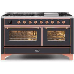 ILVE 60" Majestic II Series Freestanding Dual Fuel Double Oven Range with 8 Sealed Burners, Triple Glass Cool Door, Convection Oven, TFT Oven Control Display, Child Lock and Griddle (UM15F) - Ate and Drank