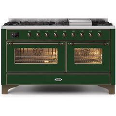 ILVE 60" Majestic II Series Freestanding Dual Fuel Double Oven Range with 8 Sealed Burners, Triple Glass Cool Door, Convection Oven, TFT Oven Control Display, Child Lock and Griddle (UM15F) - Ate and Drank