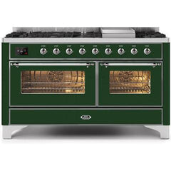 ILVE 60" Majestic II Series Freestanding Dual Fuel Double Oven Range with 8 Sealed Burners, Triple Glass Cool Door, Convection Oven, TFT Oven Control Display, Child Lock and Griddle (UM15F) - Ate and Drank