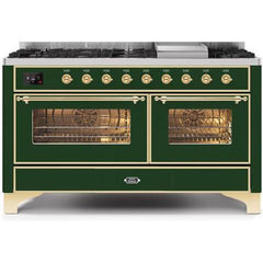 ILVE 60" Majestic II Series Freestanding Dual Fuel Double Oven Range with 8 Sealed Burners, Triple Glass Cool Door, Convection Oven, TFT Oven Control Display, Child Lock and Griddle (UM15F) - Ate and Drank