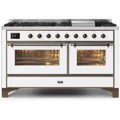 ILVE 60" Majestic II Series Freestanding Dual Fuel Double Oven Range with 8 Sealed Burners, Triple Glass Cool Door, Convection Oven, TFT Oven Control Display, Child Lock and Griddle (UM15F) - Ate and Drank