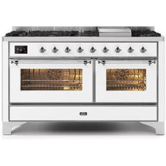 ILVE 60" Majestic II Series Freestanding Dual Fuel Double Oven Range with 8 Sealed Burners, Triple Glass Cool Door, Convection Oven, TFT Oven Control Display, Child Lock and Griddle (UM15F) - Ate and Drank