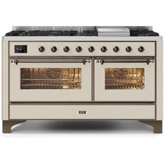 ILVE 60" Majestic II Series Freestanding Dual Fuel Double Oven Range with 8 Sealed Burners, Triple Glass Cool Door, Convection Oven, TFT Oven Control Display, Child Lock and Griddle (UM15F) - Ate and Drank