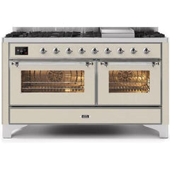 ILVE 60" Majestic II Series Freestanding Dual Fuel Double Oven Range with 8 Sealed Burners, Triple Glass Cool Door, Convection Oven, TFT Oven Control Display, Child Lock and Griddle (UM15F) - Ate and Drank