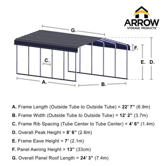 Arrow Carport, 12 ft. x 24 ft. x 7 ft. - CPH122407