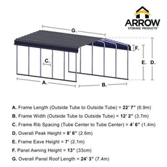 Arrow Carport, 12 ft. x 24 ft. x 7 ft. - CPH122407