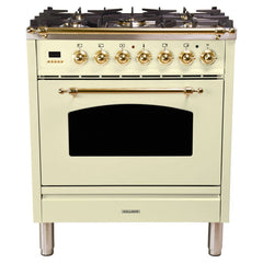 Hallman 30 in. Single Oven Duel Fuel Italian Range, Brass Trim HDFR30BS